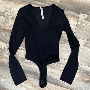 Free People Black Long Sleeve Bodysuit